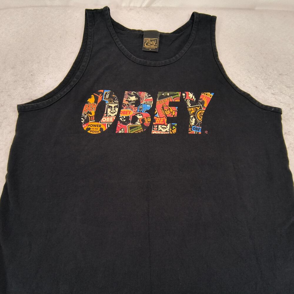 Obey Casual Crew Neck Sleeveless Graphic Tank Top Shirt Mens Size M Black